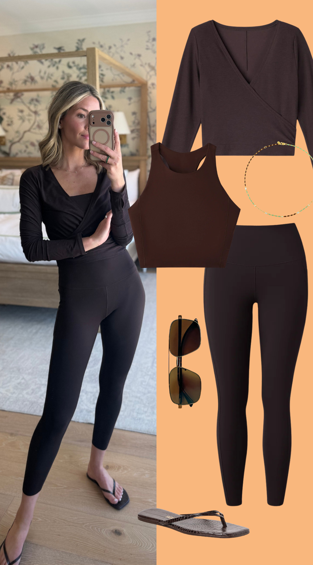 such a good activewear set for fall. the deep chocolate brown feels a little more elevated than basic black, and i love the wrap top layered over the matching tank + leggings for an easy studio-to-errands look.

everything mixes and matches really well on its own too, which makes this set feel extra versatile. wearing a small in all pieces, and CEVANS20 gets you 20% off.  

 #LTKootd #LTKSeasonal