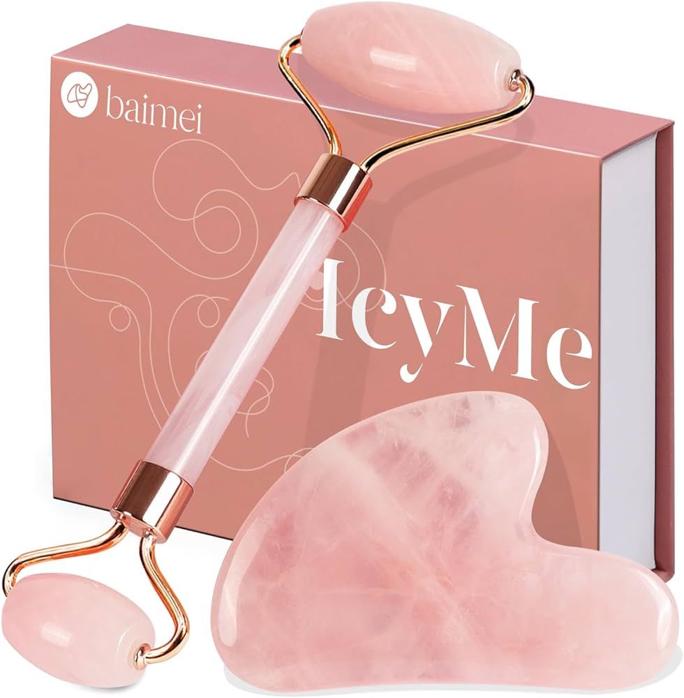 BAIMEI IcyMe Jade Roller & Gua Sha, Face Roller Redness Reducing Skin Care Tools, Self Care Pink ... | Amazon (US)