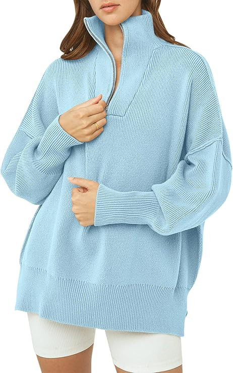 ANRABESS Women's Long Sleeve 1/4 Zipper Collar Drop Shoulder Oversized Slouchy Sweatshirt Pullove... | Amazon (US)