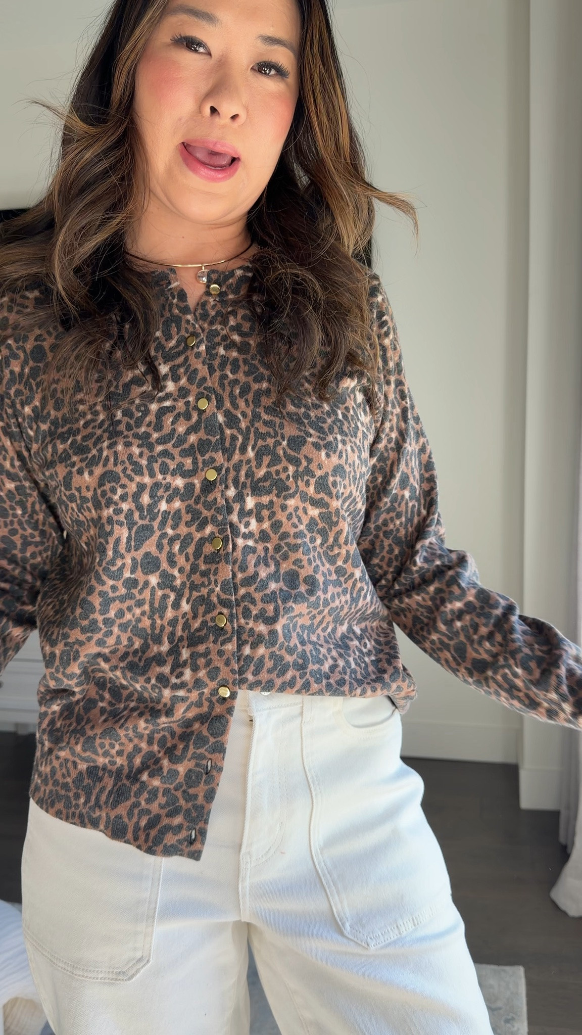Walmart Sale Outfit 
Leopard Cardigan: Large
White Denim: 6