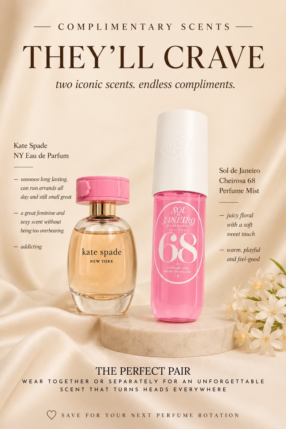 Two iconic scents. Endless compliments. 💗

Kate Spade NY Eau de Parfum paired with Sol de Janeiro Cheirosa 68 creates a bright, feminine fragrance that’s sweet, playful, and incredibly addictive.

The juicy floral notes from Cheirosa 68 blend beautifully with the sophisticated fruity-floral profile of Kate Spade NY for a scent that lasts all day.

Save this combo for your next perfume shopping trip. ✨

#PerfumeLayering #KateSpadePerfume #SolDeJaneiro68 #PerfumeRecommendations #FragranceCommunity

#LTKmomlife #LTKgrwm #LTKBeauty