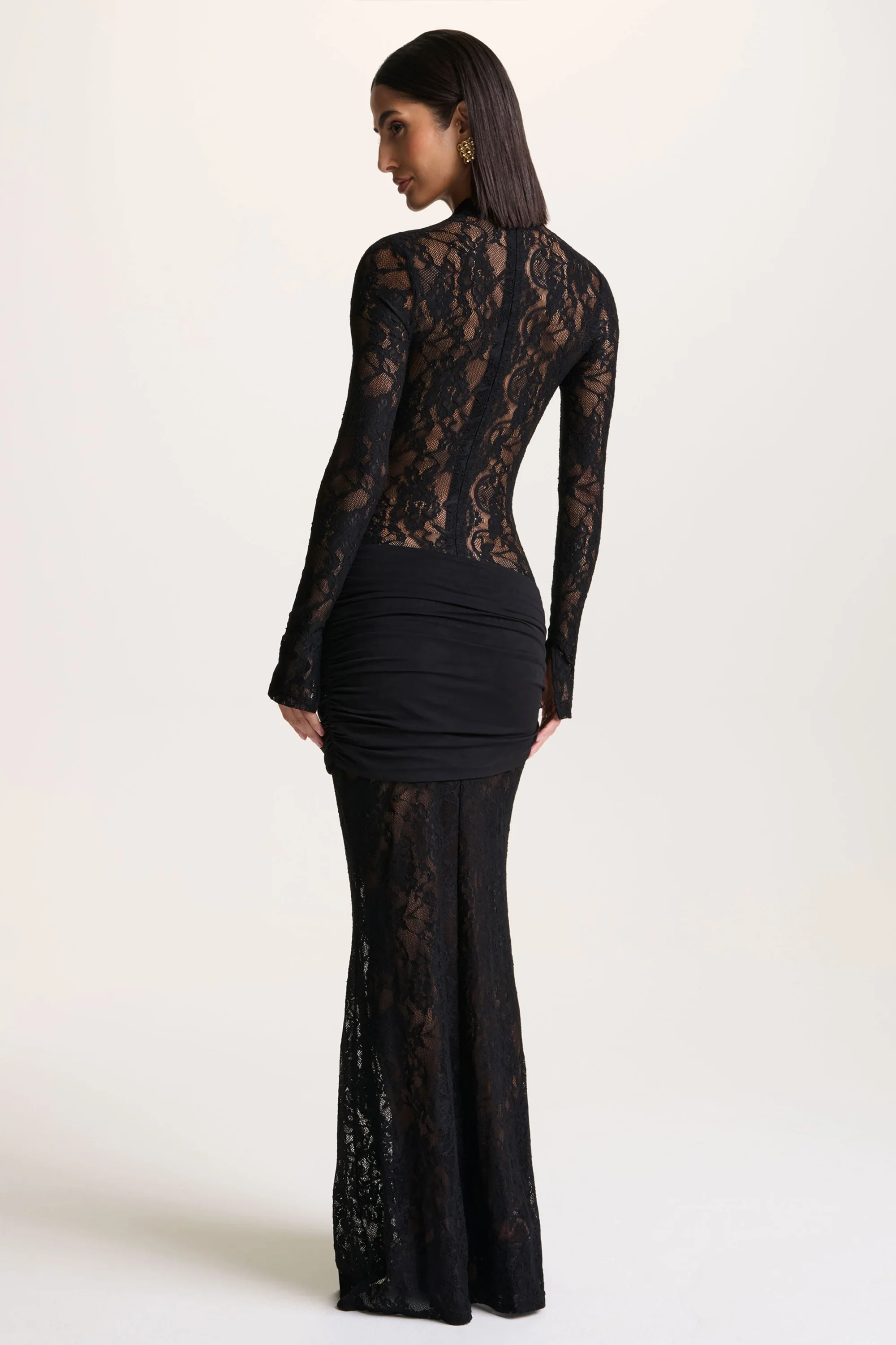 Akira | Black Lace Maxi Dress With Sash-Detail | Club L London