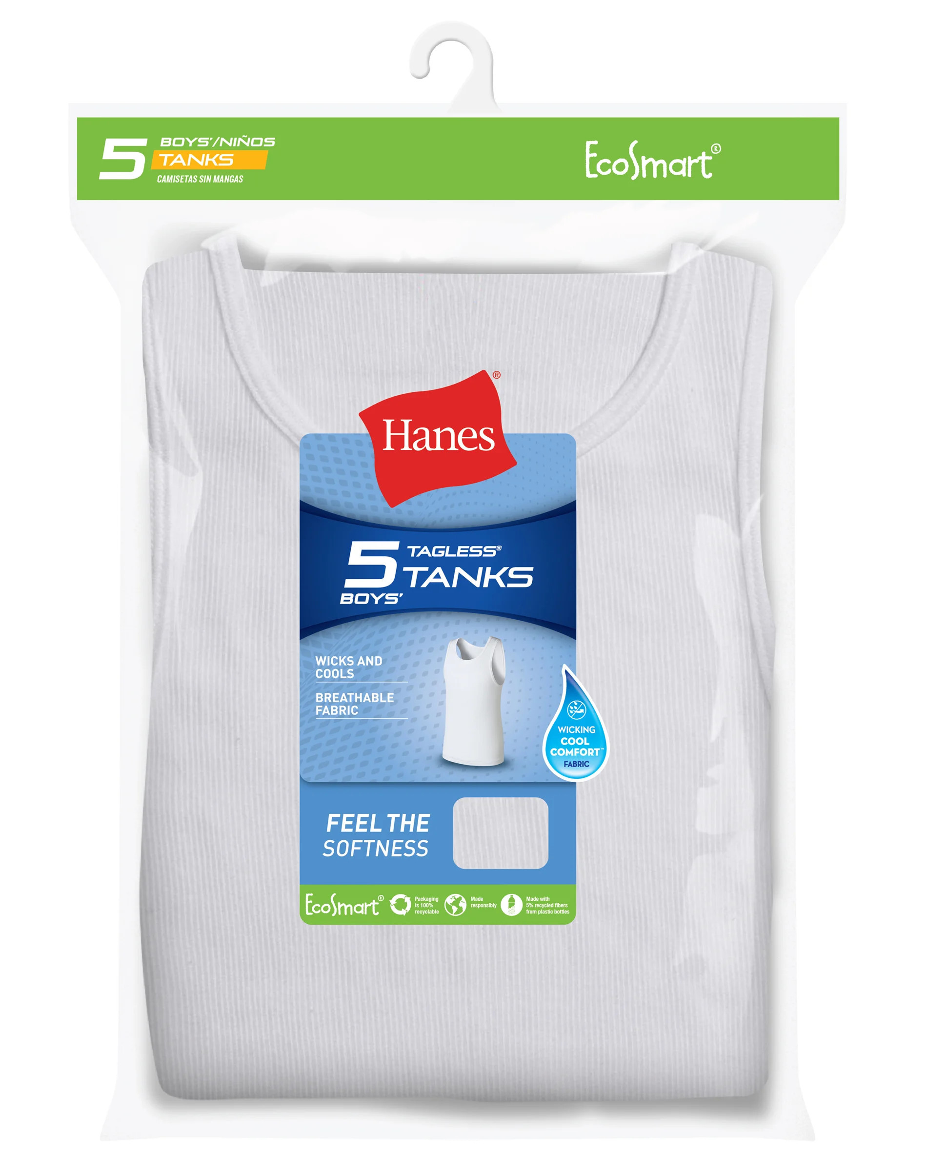 Hanes EcoSmart Boys' Tank, 5-Pack White L | Hanes.com