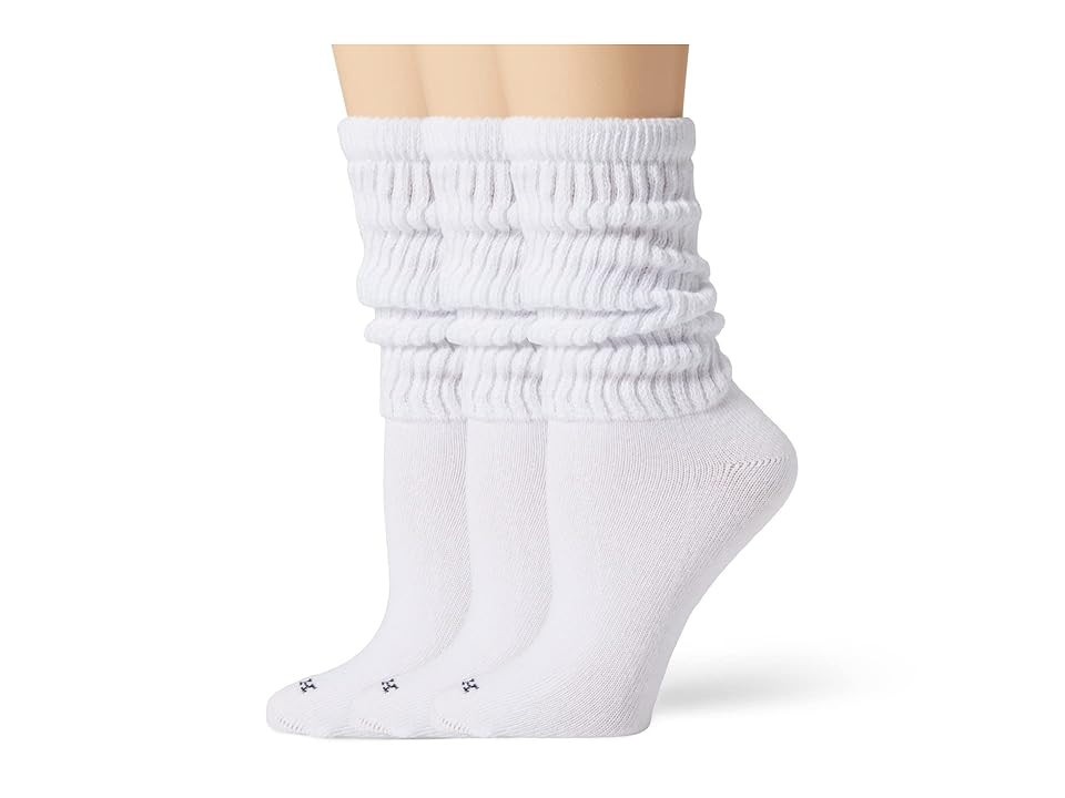 HUE The Slouch Socks 3-Pair Pack (White/White/White) Women's Crew Cut Socks Shoes | Zappos