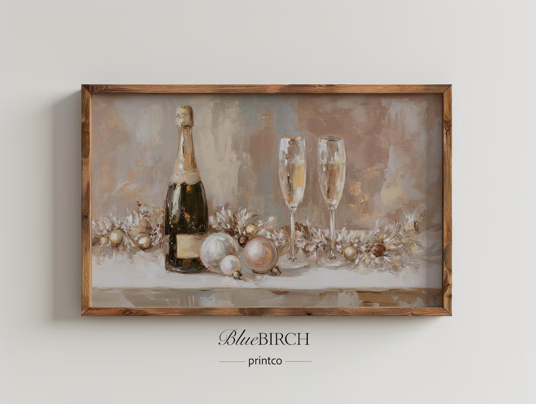 Champagne Celebration Frame TV Art, Elegant New Year Wall Art, Vintage Holiday Decor, Romantic Wi... | Etsy (US)