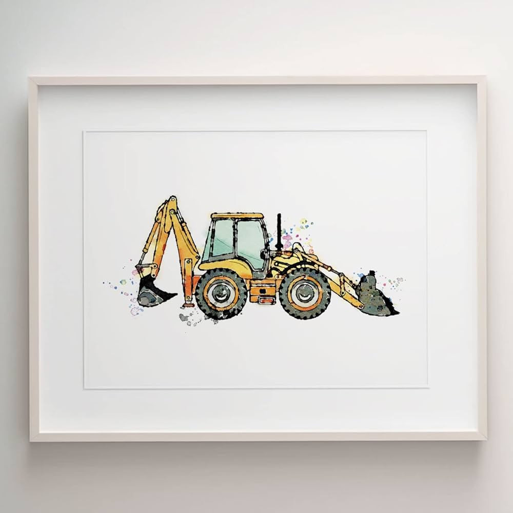 Backhoe Truck Art, Toddler Boy Room Decor, Nursery Art, Kids Room Decor, Truck Print, Transportat... | Amazon (US)