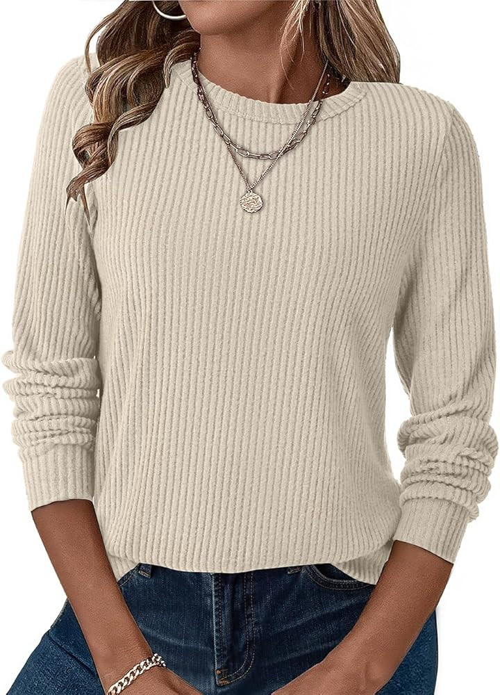 Womens Tops Long Sleeve Lightweight Shirts 2025 Fall Fashion Trendy Pullover Tops Crewneck Knit T... | Amazon (US)
