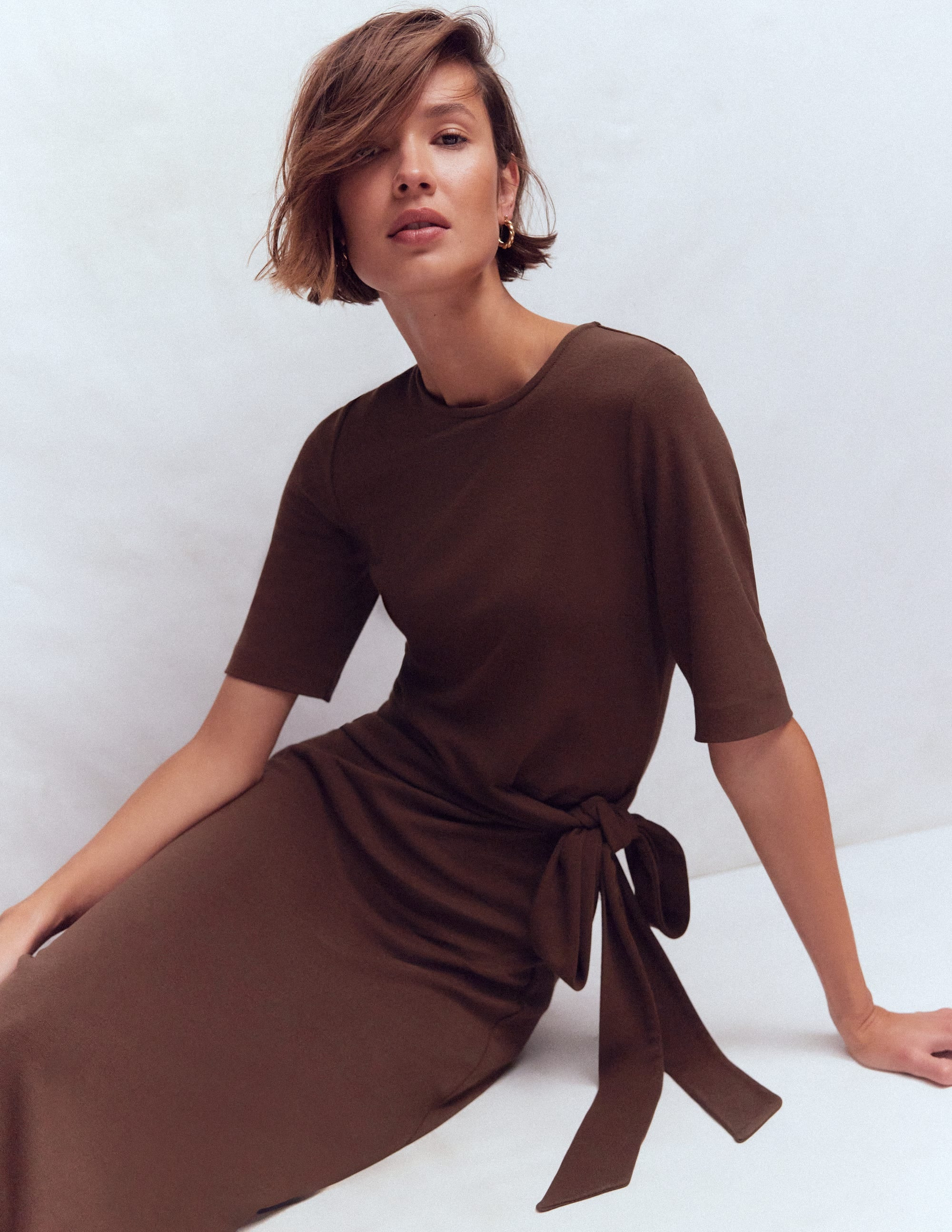 Zinnia Tie Ponte Midi Dress-Espresso | Boden (US)
