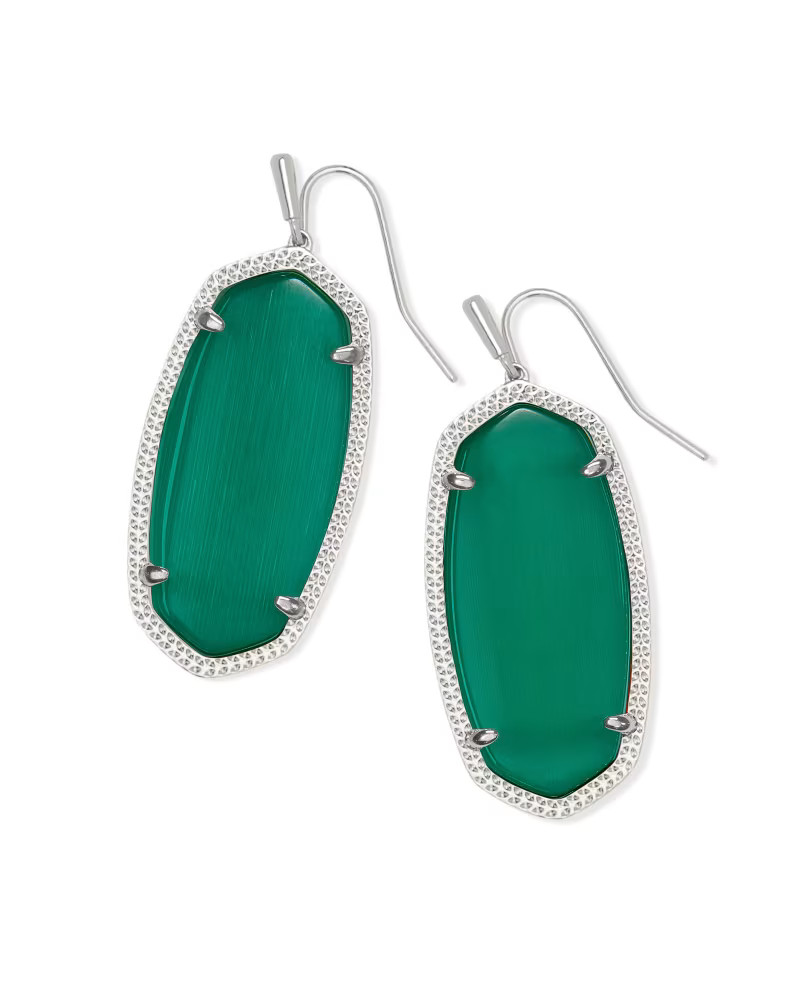 Elle Silver Drop Earrings in Emerald Cat's Eye | Kendra Scott
