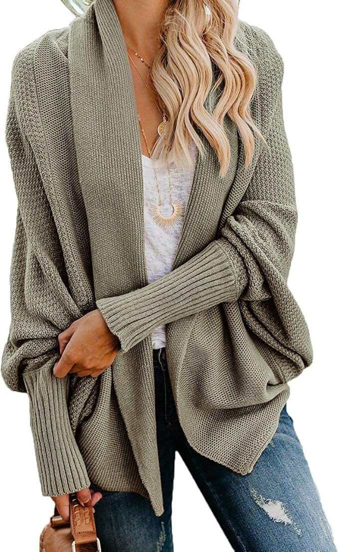 Ybenlow Womens Kimono Open Front Cardigan Sweaters Batwing Sleeve Shawl Collared Oversized Sweate... | Amazon (US)