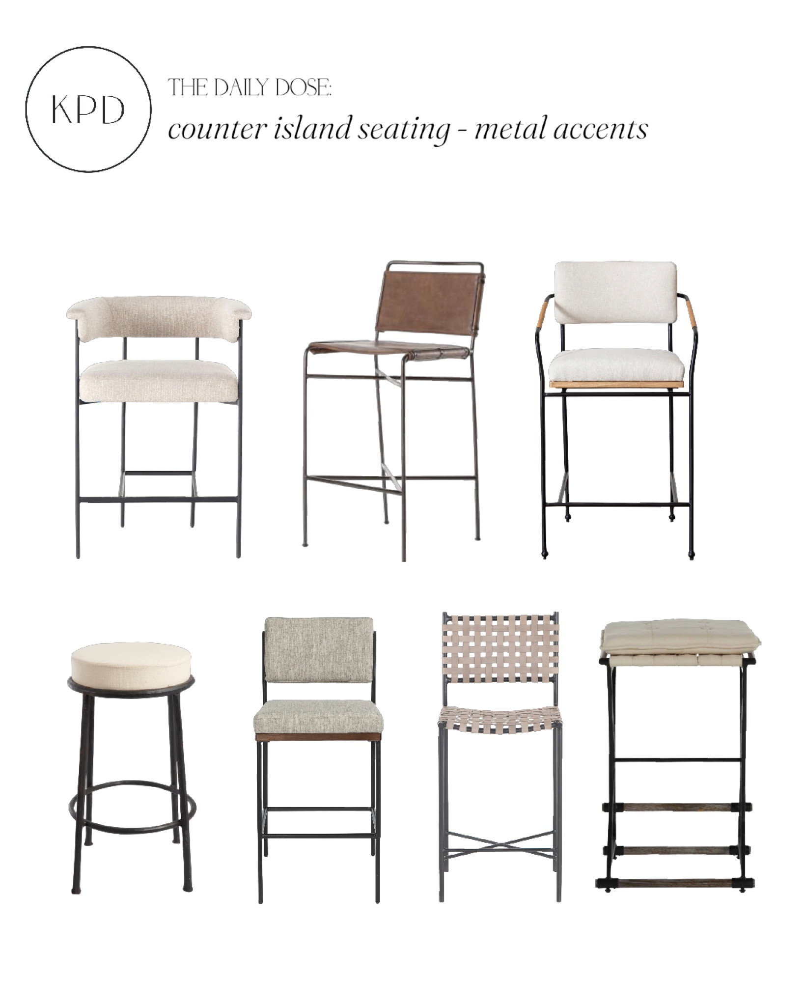 kpd the daily dose: counter island seating with metal accents from mcgee & co. , pottery barn, lulu & georgia 

#LTKstyletip #LTKhome