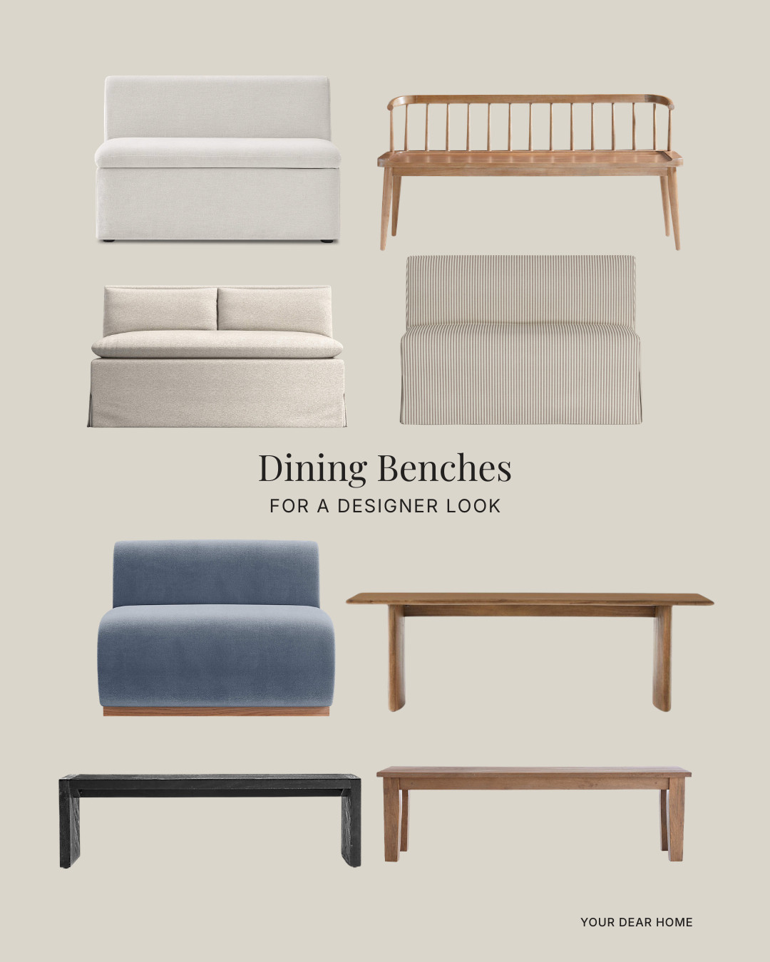 A bench instantly softens a dining setup and makes it feel more relaxed and curated. I love pairing one side with a bench and the other with chairs, especially in narrower rooms. These options work beautifully with both modern and traditional tables. 

 #LTKHome