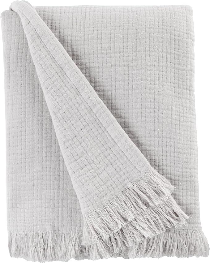 Muslin Throw Blanket for Couch, 100% Cotton, 60x50 in, Gray Muslin Cotton Blankets for Adults, So... | Amazon (US)