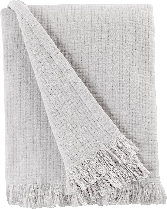 Muslin Throw Blanket for Couch, 100% Cotton, 60x50 in, Gray Muslin Cotton Blankets for Adults, So... | Amazon (US)