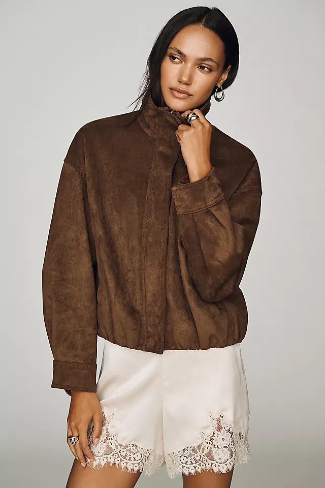 Imara Faux-Suede Funnel-Neck Jacket | Anthropologie (US)