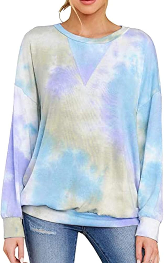 Women's Long Sleeve Tie Dye Sweatshirt Crewneck Loose Pullover Tops | Amazon (US)