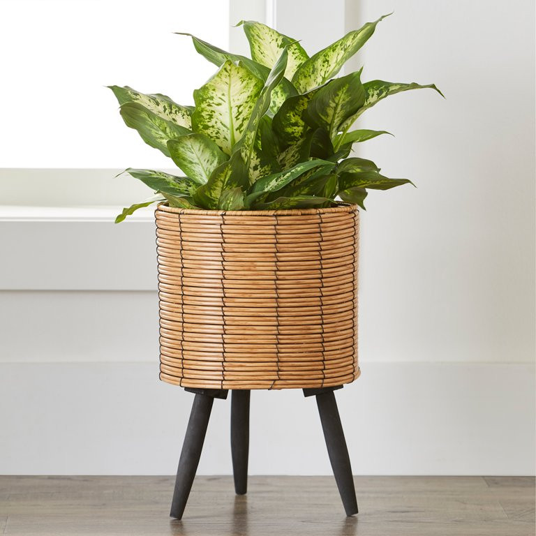 Better Homes and Gardens 9.8 in Resin Thurlow Planter with Black Wood Stand - Walmart.com | Walmart (US)