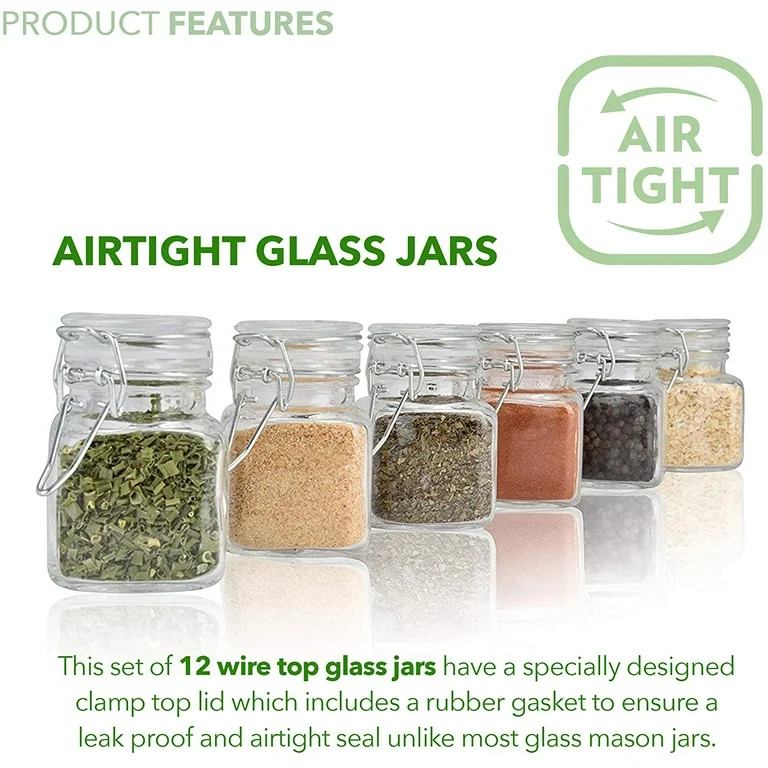 3 oz Small Glass Jars With Airtight Lids, Glass Spice Jars - Leak Proof Rubber Gasket and Hinged ... | Walmart (US)