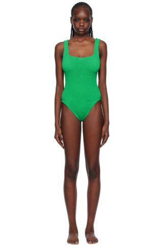 Green Square Neck Swimsuit | SSENSE