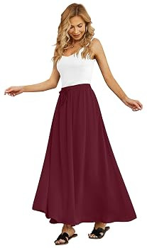 Yincro Women's Flowy Maxi Skirt Summer Pleated High Waisted Casual Long Skirts with Pockets | Amazon (US)