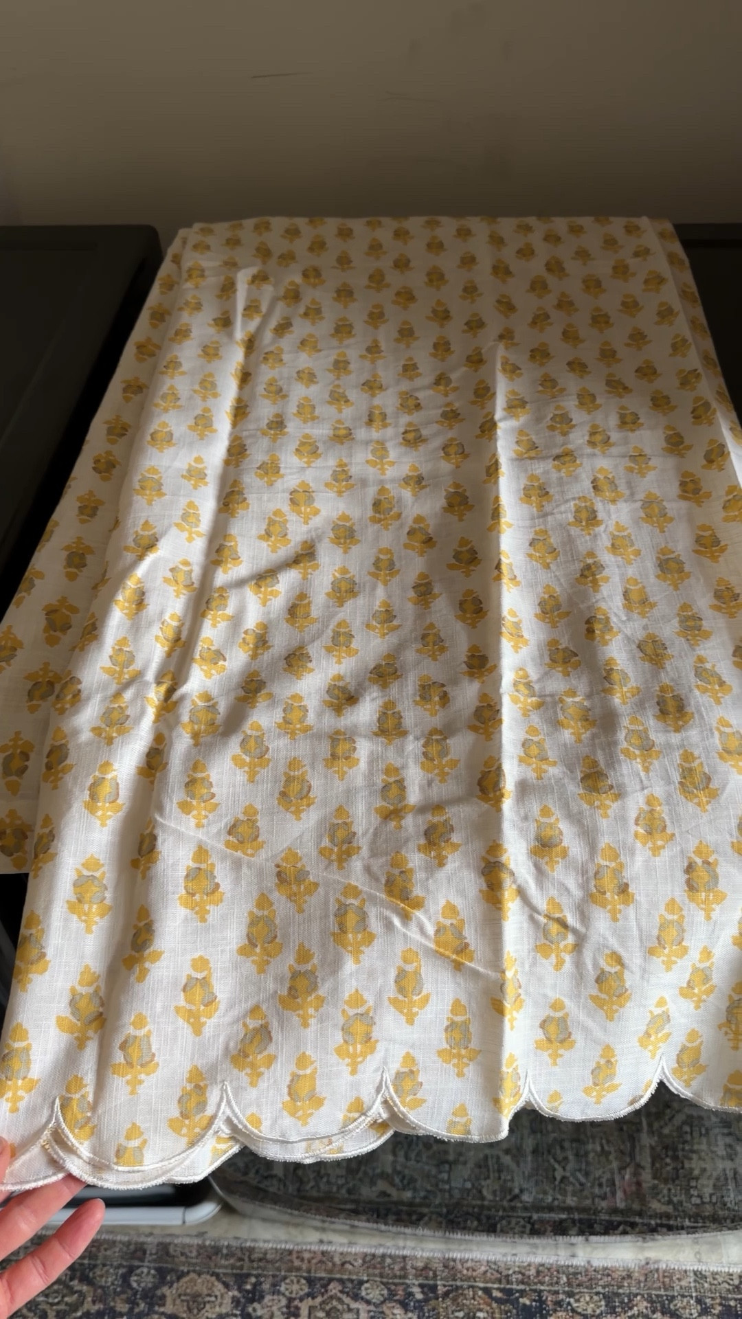 Yellow block print scalloped shower curtain. I bought this to try to make a skirt to hide the basic white laundry tub  

#LTKHome
