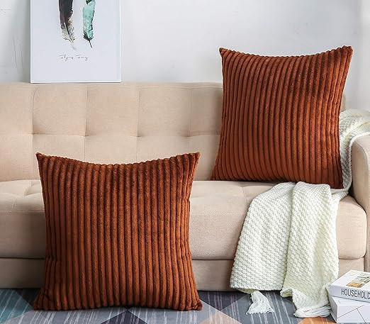 TangDepot, Set of 2 Soft Plush Velvet Big Striped Corduroy Solid Decorative Throw Pillow Covers, ... | Amazon (US)