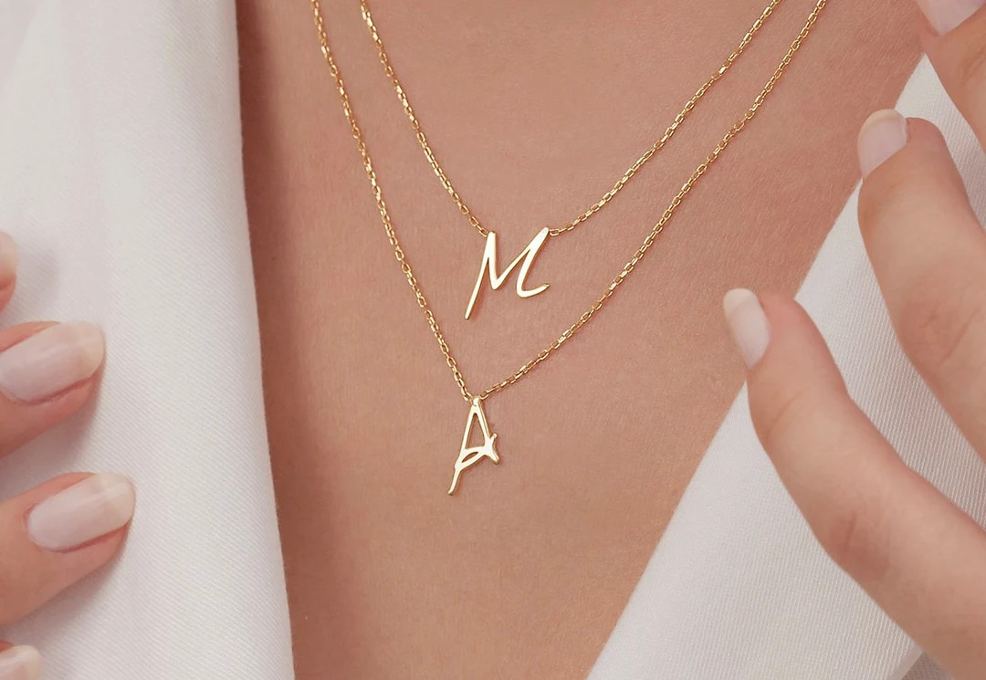 14k Solid Gold Letter Necklace, Initial Letter Necklace, 14k Gold Initial Necklace, Personalized ... | Etsy (US)