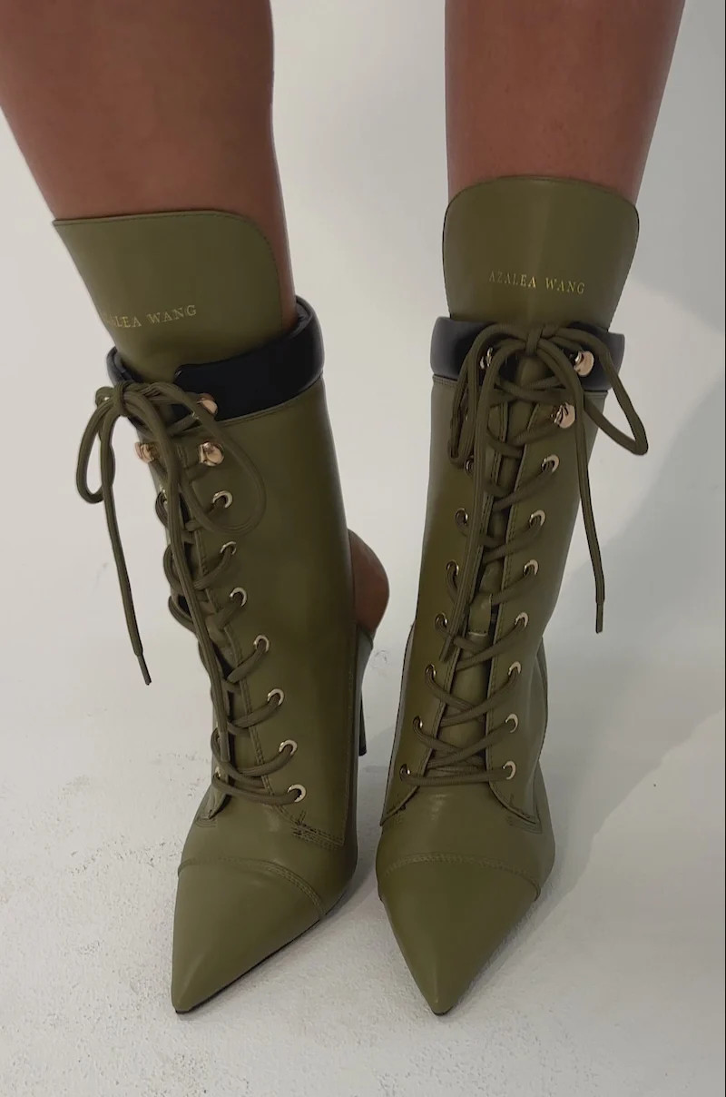 AZALEA WANG XIOMARA OLIVE LACE UP STILETTO BOOTIE | AKIRA