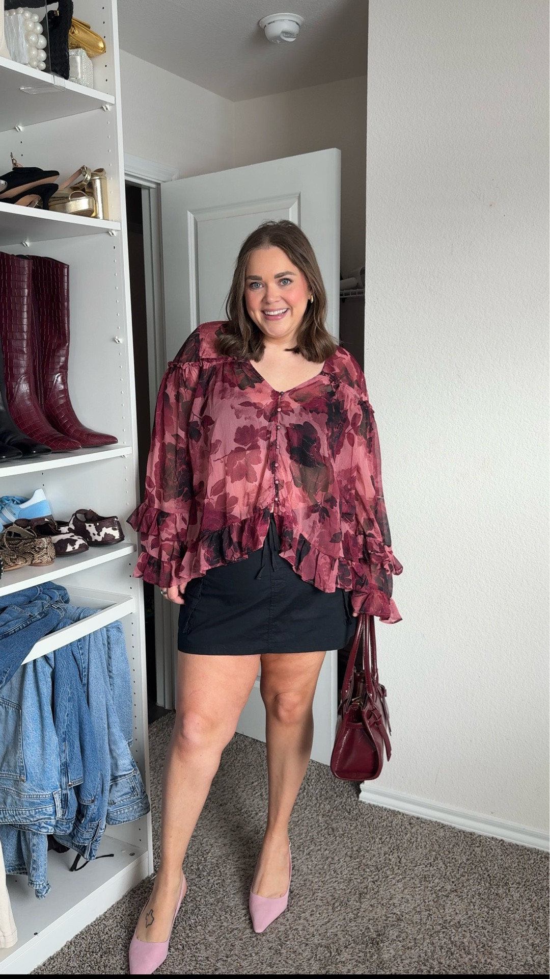 Belk Valentine’s Day outfit wearing xl in top 1x in skirt and xl in pajamas. And almost everything is on sale! Size up a half size in heels since they’re pointed toe 

#LTKValentine #LTKPlusSize