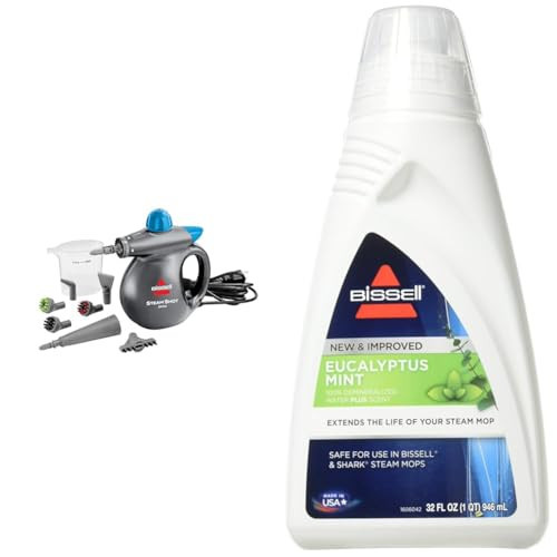 BISSELL® Steam Shot™ Omni Handheld Steam Cleaner, New 2024 Model + BISSELL EUCALYPTUS MINT DEMINERALIZED STEAM MOP WATER, Surface Type: Hard Floors; Sealed Wood Floors, 32 ounces, 1392, WHITE | Amazon (US)