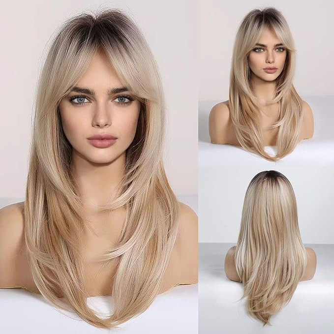 HAIRCUBE Blonde Wigs Long Curly Wigs Shoulder Length Heat Resistant Synthetic Wigs for Women with... | Amazon (US)