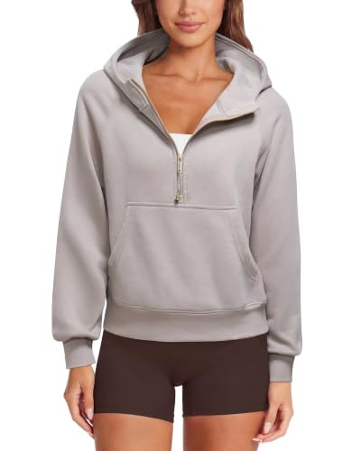 SUUKSESS Women Gold Half Zip up Cotton Hoodies Casual Pullover Sweatshirt | Amazon (US)
