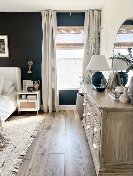 Moody bedroom inspo! Dark accent walls are so in right now and for good reason! Here I used iron ore by sherwin Williams and I love how it contrasts with the white, oak, and brass accents in the room 

#LTKhome #LTKFind