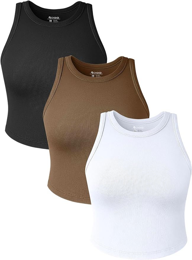 OQQ Women's 3 Piece Shirts Crew Neck Sleeveless Basic Stretch Yoga Crop Tops Camis | Amazon (US)