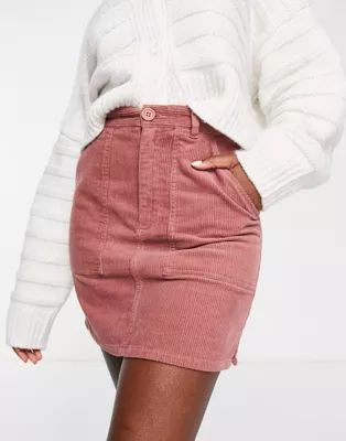 ASOS DESIGN cord patch pocket mini skirt in pink | ASOS (Global)
