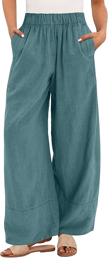 ANRABESS Women's Wide Leg Linen Pants Summer Boho Casual Elastic Waist Long Lounge Travel Pants T... | Amazon (US)