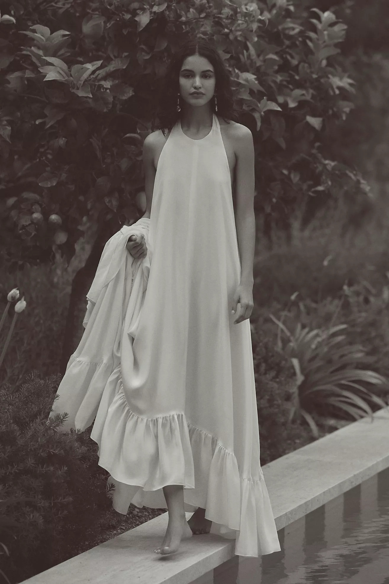 Azeeza Sadie Halter High-Low Ruffle Silk Gown | Anthropologie (US)