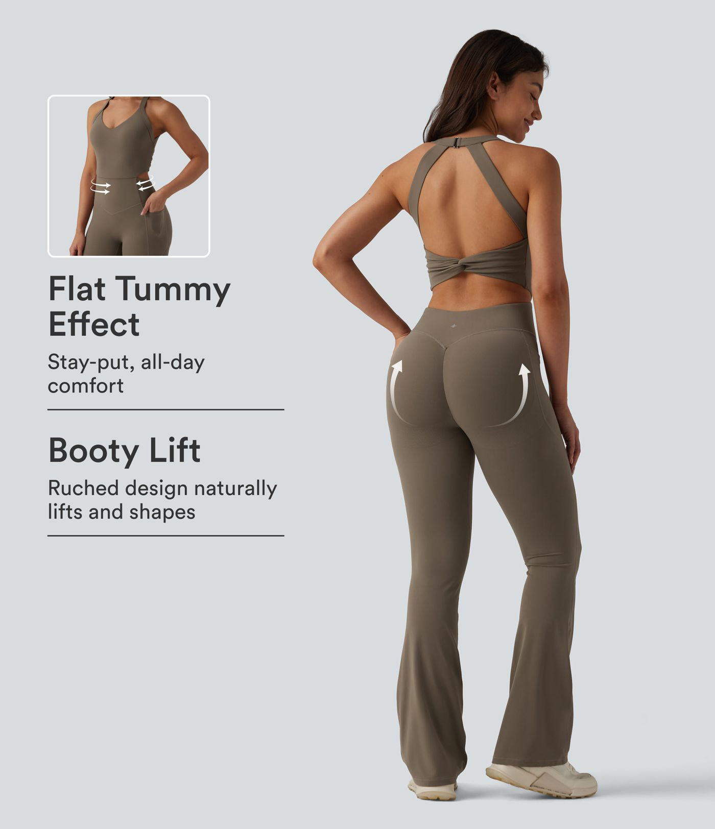 Women’s Halara UltraSculpt™ Twisted Backless Tummy Control Butt Lifting Bootcut Workout Jumps... | HALARA