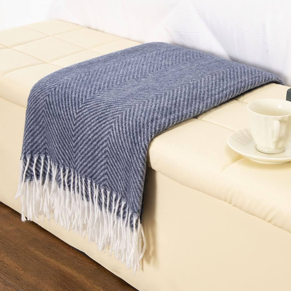 Decorative Herringbone Faux Cashmere Throw Blanket Navy Blue Cheveron Fringe Lightweight Fuzzy So... | Amazon (US)