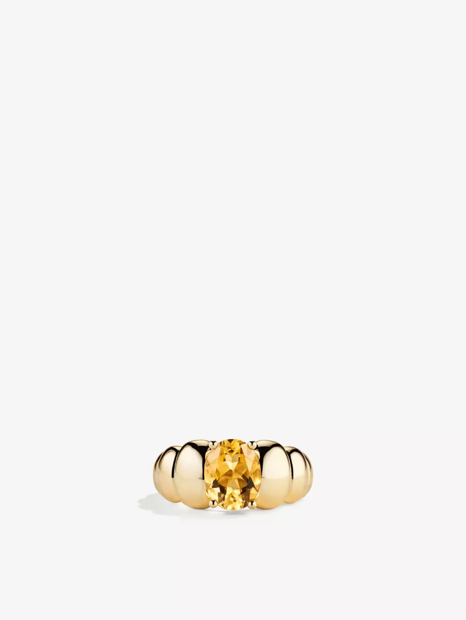 Puffy Charlotte 14ct yellow-gold and champagne quartz ring | Selfridges