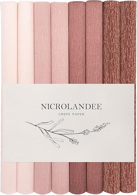 NICROLANDEE 8 Rolls Rose Gold Premium Crepe Paper Rolls for DIY Gift Wrapping Paper Crafts Birthd... | Amazon (US)