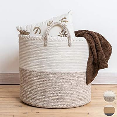 XXL Premium Cotton Rope Basket 18"x18"x16" - Large Baskets for Storage – Woven Laundry Basket- ... | Amazon (US)