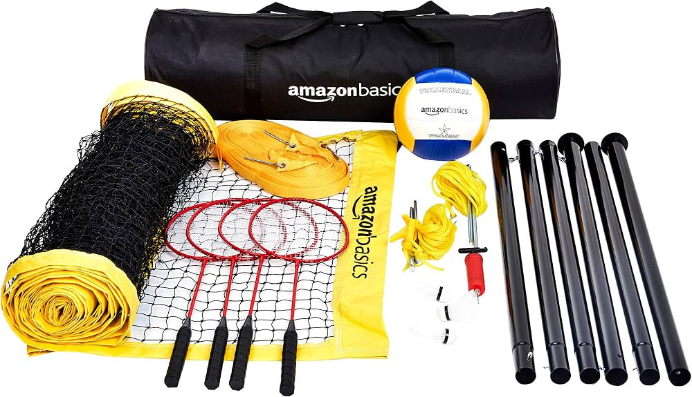 Amazon Basics Portable Outdoor Volleyball and Badminton Combo Set with Sturdy Poles and Storage B... | Amazon (US)