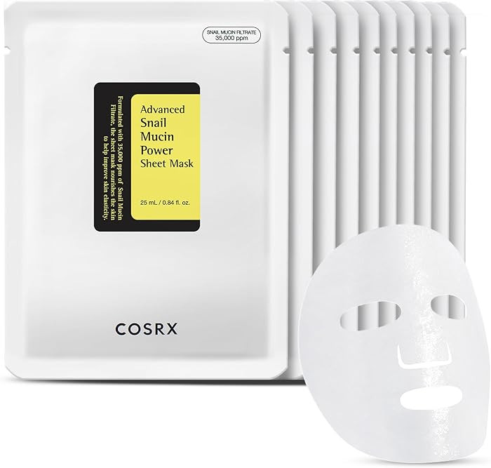 COSRX Snail Mucin Sheet Mask 10 EA with Snail Mucin Serum, Self Care, Face Masks for Dry, Sensiti... | Amazon (US)