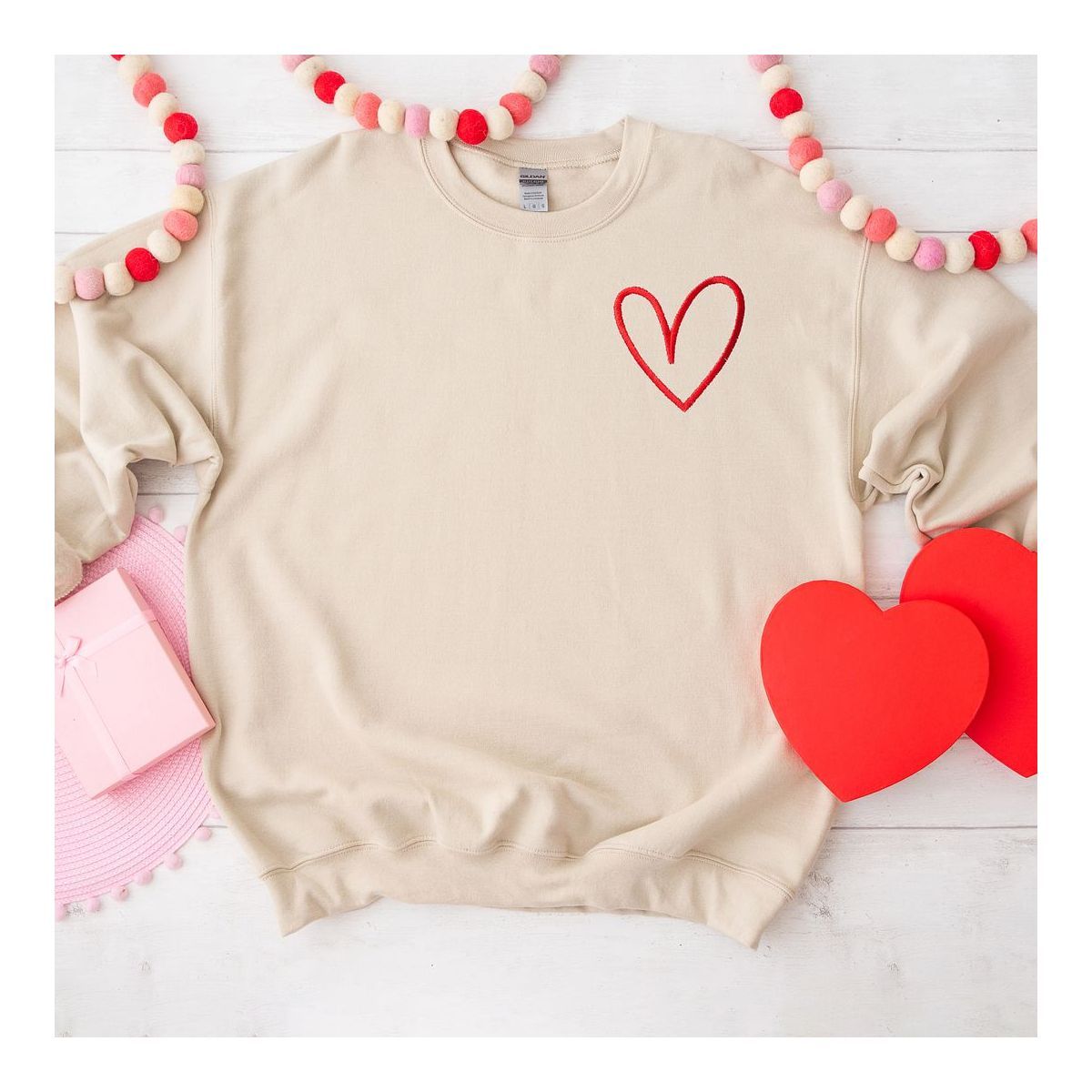 Simply Sage Market Women's Graphic Sweatshirt Embroidered Hand Drawn Heart | Target