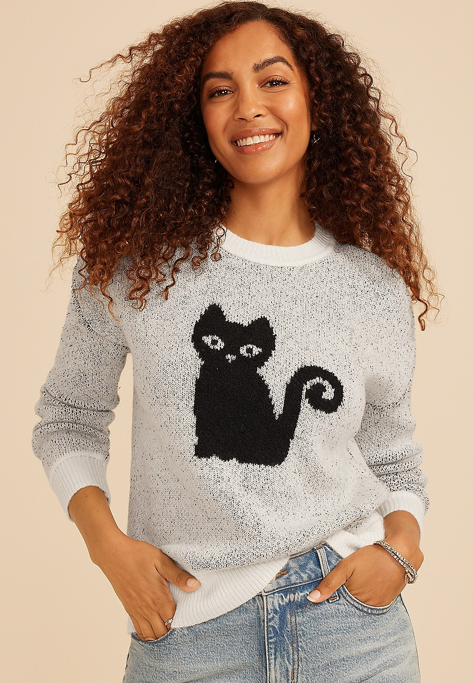 Black Cat Icon Crew Neck Sweater | Maurices