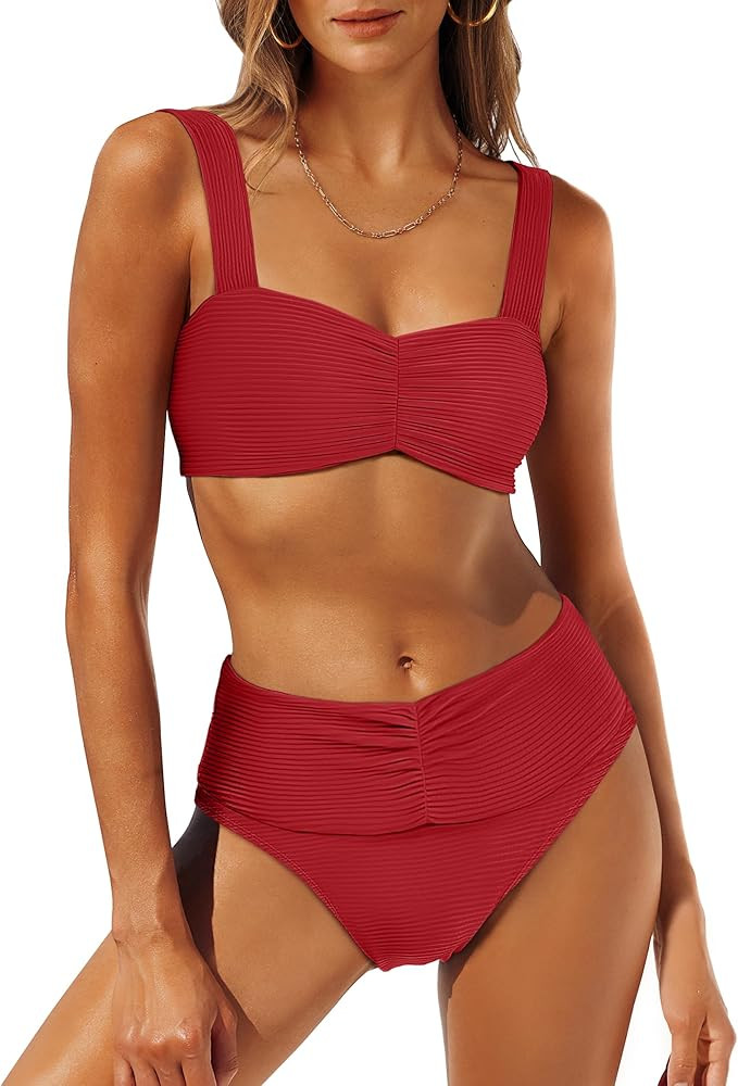 ANRABESS Womens Bikini Set Tummy Control Push Up Two Piece Swimsuit 2025 Front Ruched Adjustable ... | Amazon (US)
