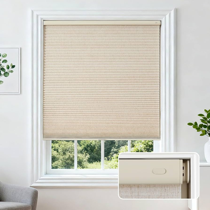 Joydeco No Drill Linen Cellular Blinds for Indoor Windows, Light Filtering Cordless Cellular Shad... | Amazon (US)