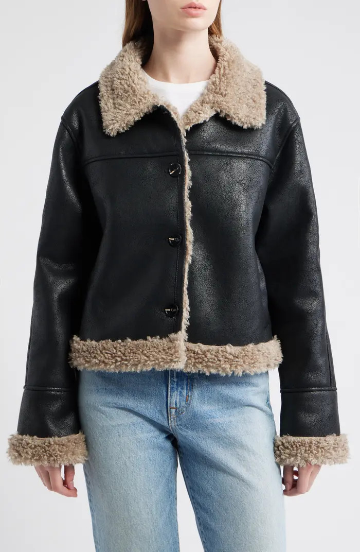Faux Shearling Trim Faux Leather Jacket | Nordstrom