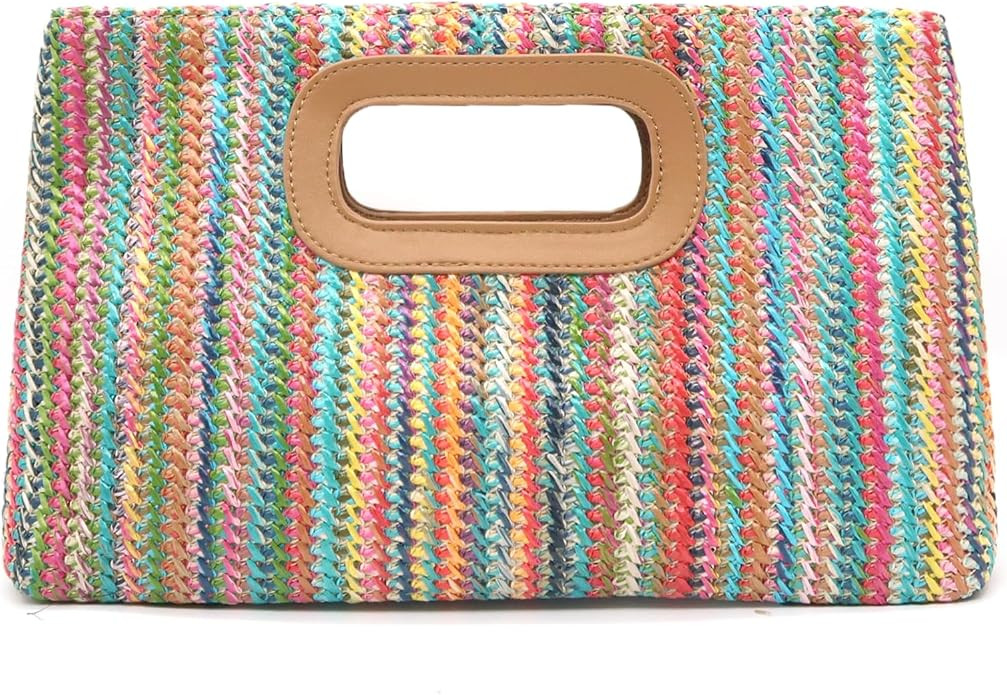 Straw Clutch Purses for Women Top Handle Summer Beach Clutch Bag Woven Beach Bags Purses | Amazon (US)